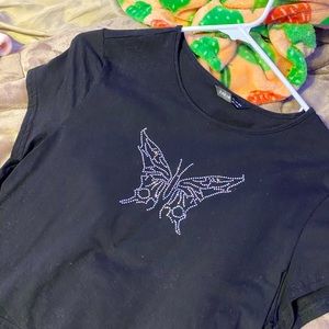 SHEIN Rhinestone Butterfly Top